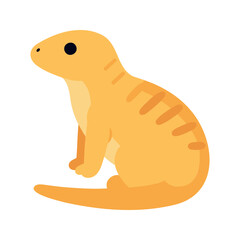 Fototapeta premium A meerkat with brown stripes and black eyes sits in a profile pose, with its head tilted slightly upward on a white background.