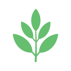 Obraz premium The vector art shows a stylized leaf branch with five leaves, and the design looks flat and uses only a light shade of green color.