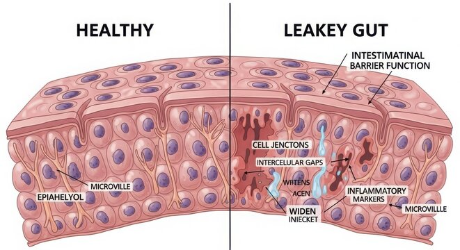 Comparison of healthy and leaky gut barrier functions