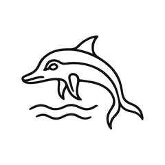 Fototapeta premium Ancient dolphin hieroglyph flowing lines smooth curves minimalist vector black white mode