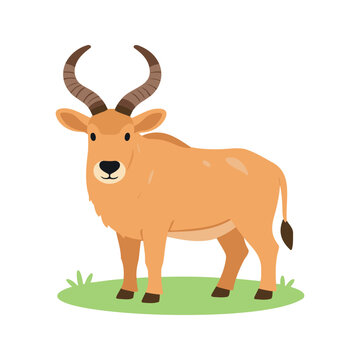 Cartoon illustration of a cute oribi antelope standing on green grass