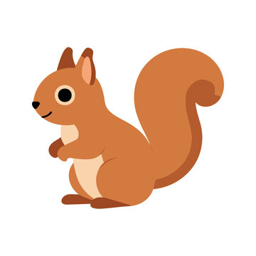 Cute squirrel is standing with its tail up, looking toward the left side