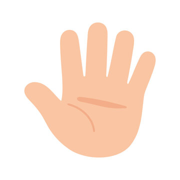 Cartoon hand shows the palm with all five fingers in a flat style