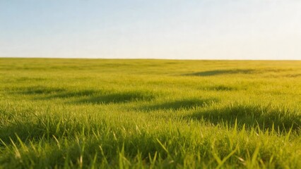 Fototapeta premium Green grass field under clear sky