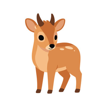 Cartoon rendition of a suni antelope with a cute, endearing pose on a white backdrop