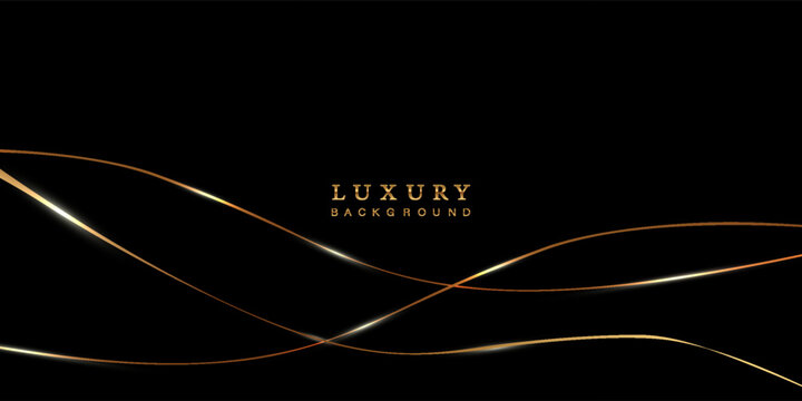 Elegant luxury black background with flowing golden wave lines. 
