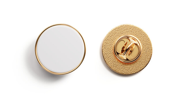 Pair of enamel pin. Empty enamel pin mockup - Blank circle gold lapel badge mock up
