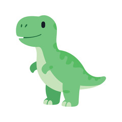 Fototapeta premium A cute green cartoon t-rex is standing, featuring a light belly and darker green spots on its back, in a digital rendering.