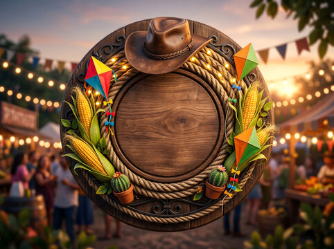 Vibrant Junina Festival Scene With Guitar Music And Flowers Outdoors