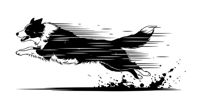 Energetic Border Collie Dog Running at Full Speed with Motion Blur and Dirt Splash Illustration