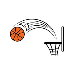 Basketball ball flying into hoop with motion lines, sports graphic © budi