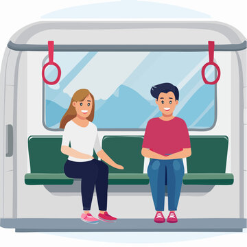 Two people sitting inside a subway train