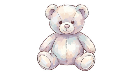Cute White Teddy Bear Illustration, Soft Toy, Childhood Comfort, Pastel Colors © budi