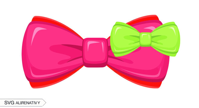 Pink and Green Bow Tie, Fashion Accessory, Cute Ribbon Decoration