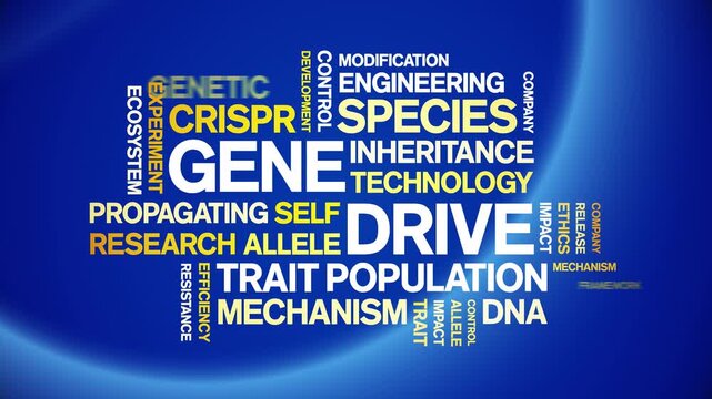 Gene Drive animated word cloud-text design animation tag kinetic typography seamless loop.