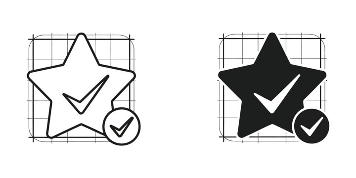 Comparison of outlined and filled star icons with checkmark inside a circular badge