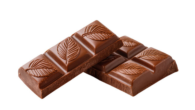 Dark chocolate bars with leaf imprint pattern arranged diagonally