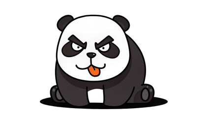 Fototapeta premium Grumpy cartoon panda sitting on dark earth mound