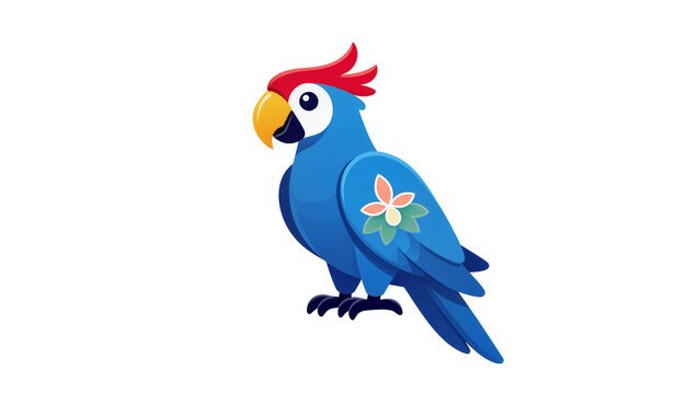 Blue Macaw Parrot with Red Crest and Floral Decoration