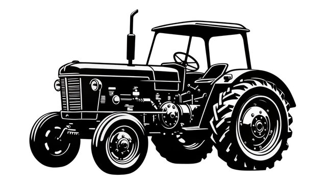 Vintage Farm Tractor Graphic in Black and White