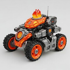 Obraz premium Orange toy robot four-wheeler vehicle.