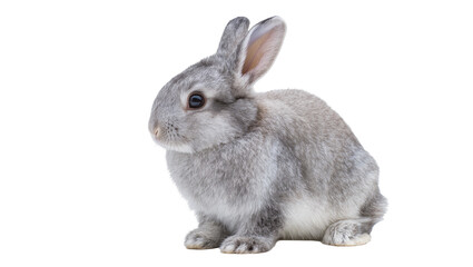 Obraz premium Gray fluffy rabbit sitting with long ears and pink nose