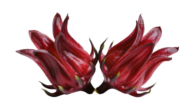 Crimson Roselle Hibiscus Flowers with Green Calyxes