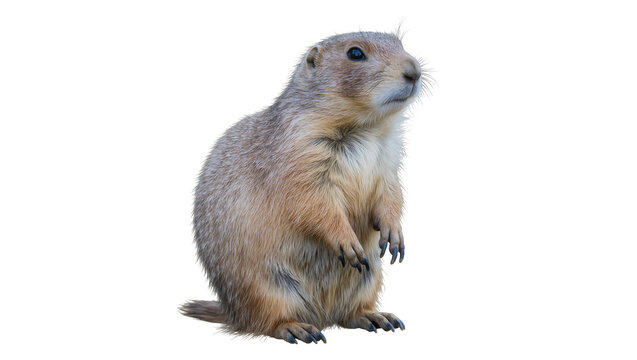Brown upright standing rodent prairie dog with dark paws and whiskers