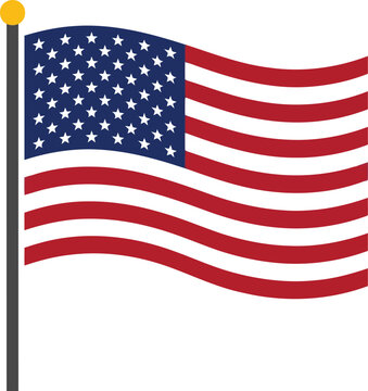 Waving American flag on pole vector illustration for national holidays
