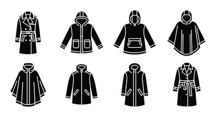 Line drawing of various coats and jackets on a white background © nurjahan