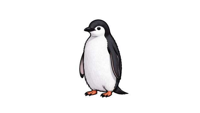 Cute Cartoon Penguin Standing with Black Head and White Body