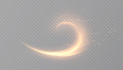 A golden magical comet with lots of sparkling dust and shimmering light effects. A magical golden wind for web design. Vector PNG. © MAKSYM