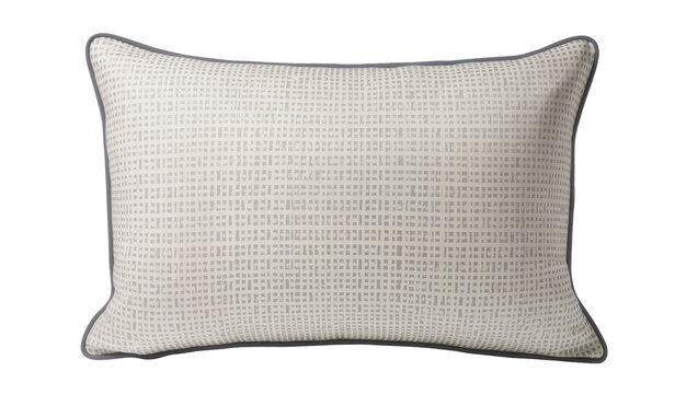 Rectangular decorative pillow with woven pattern and gray trim