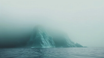 Naklejka premium Distant Iceberg Fading Into Ocean Mist