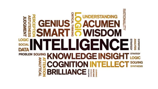 intelligence animated word cloud-text design animation tag kinetic typography seamless loop.