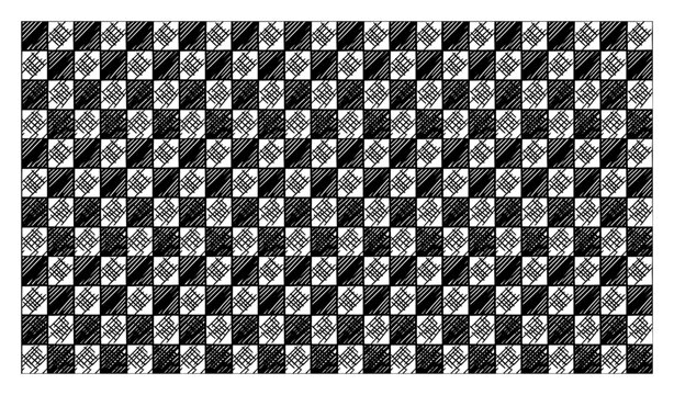 Regular geometric checkerboard pattern featuring diagonal crosshatch textures in minimalist style
