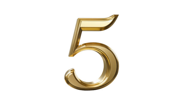 Metallic golden number five numeral symbol