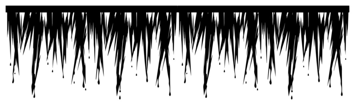 Dense frozen icicle border with sharp points in minimalist line art style