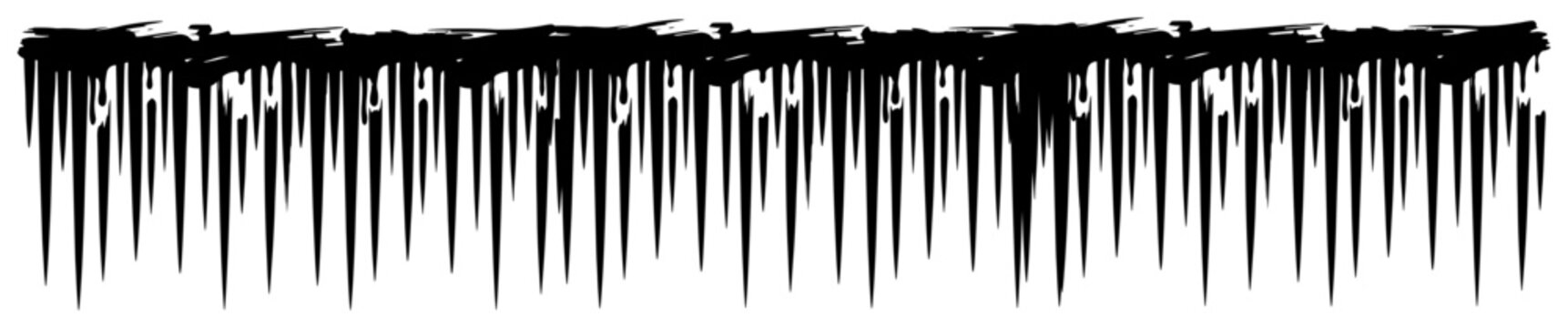 Long horizontal icicle fringe border with fine frozen drips in minimalist style