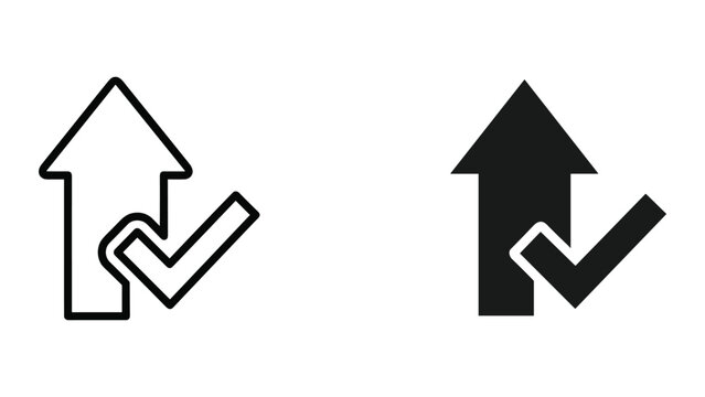 Two black and white icons of arrows with checkmarks combined