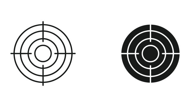 Two black and white target icons with concentric circles and crosshairs on white background