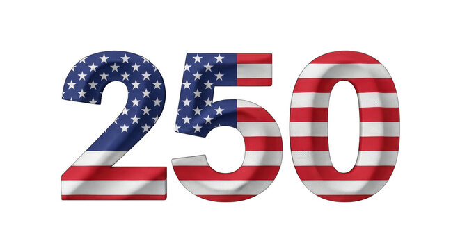 Three dimensional numbers 250 textured with American flag pattern image