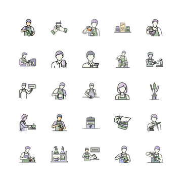Barista Icon Set for Coffee Shops or Coffee Bar Line Art Design or Coffee Bar Icons for Coffee Shop Graphics
