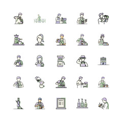Fototapeta premium Barista Icons for Cafe Menu or Bar Design or Coffee Shop Vector Barista Illustrations
