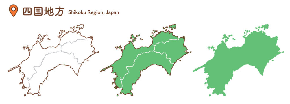 四国地方の地図イラストセット｜日本地図・都道府県・教材
