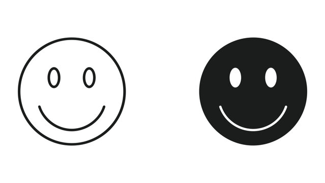 Black and white smiley faces on isolated white background for emoticon and symbol use