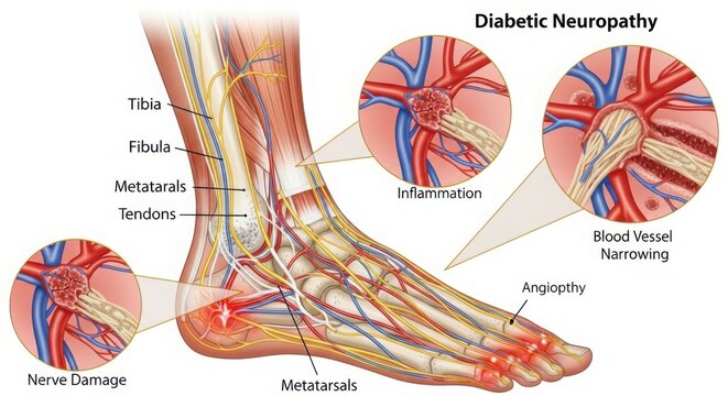 Diabetic neuropathy impact on foot anatomy