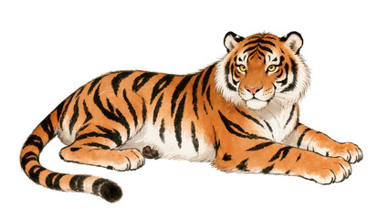 Fototapeta premium Lying Bengal Tiger with Orange Eyes and Black Stripes