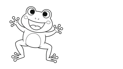 Fototapeta premium Simple black and white outline of a happy jumping frog is designed for kids to use as a fun creative coloring page.