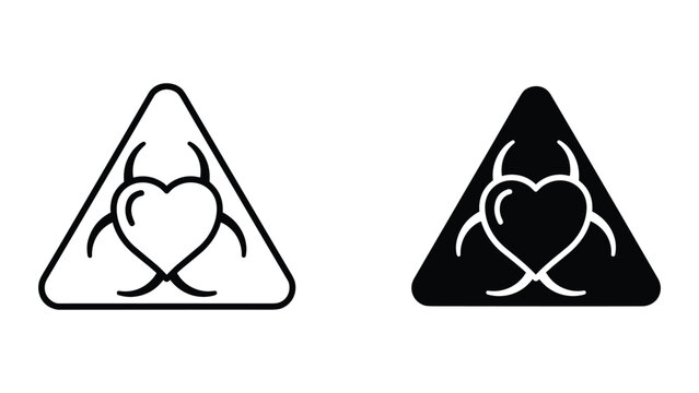 Triangle sign with heart and horns symbolizing love and danger or warning concept